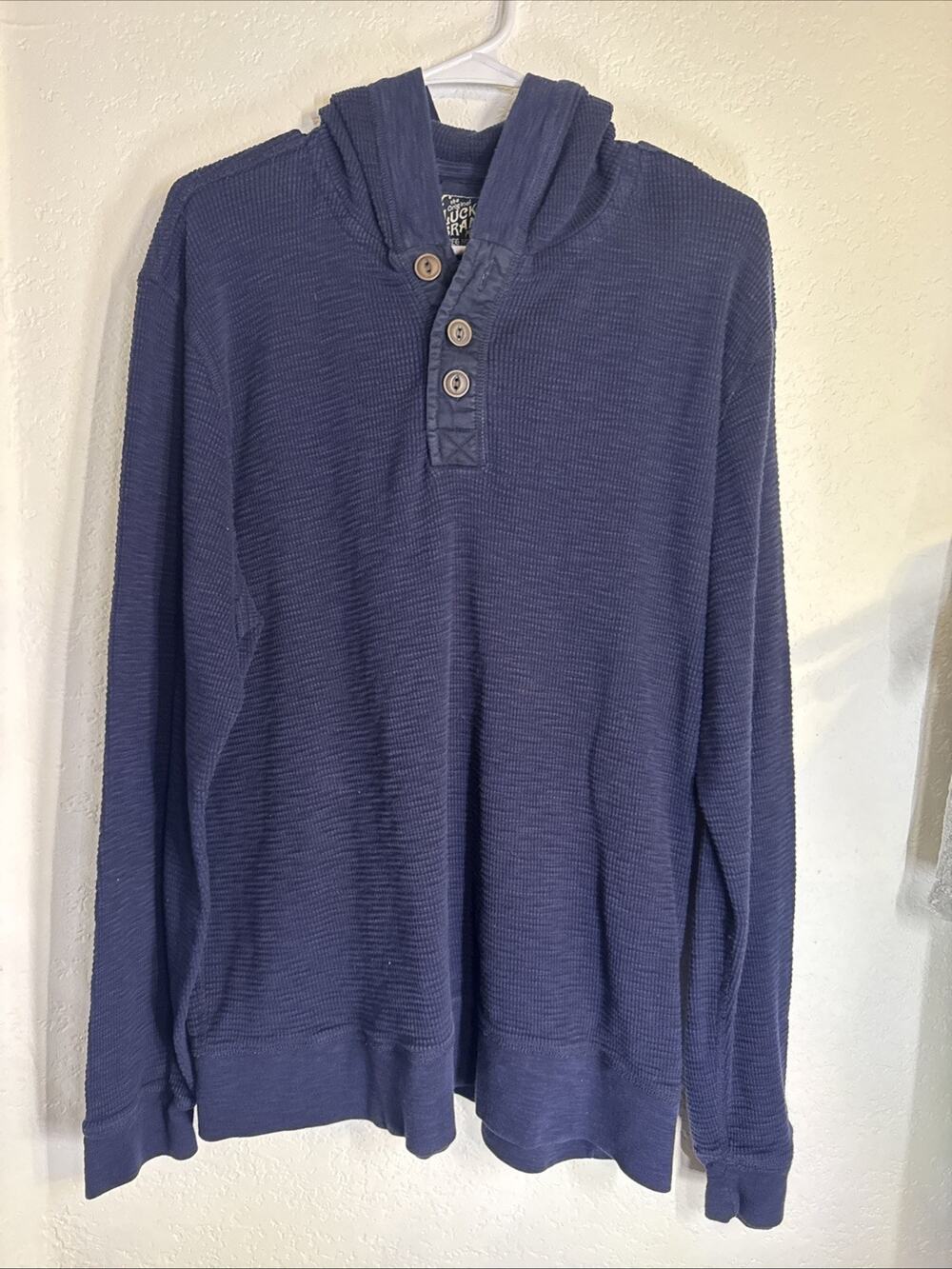Lucky Brand Hooded Henley Top Navy Blue XXL Casual Shirt Relax Men's 2X